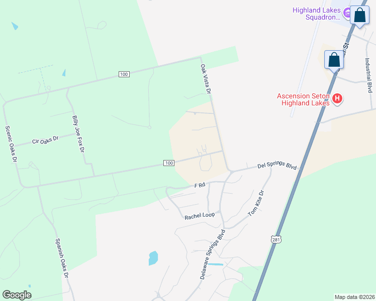 map of restaurants, bars, coffee shops, grocery stores, and more near 120 County Road 100 in Burnet