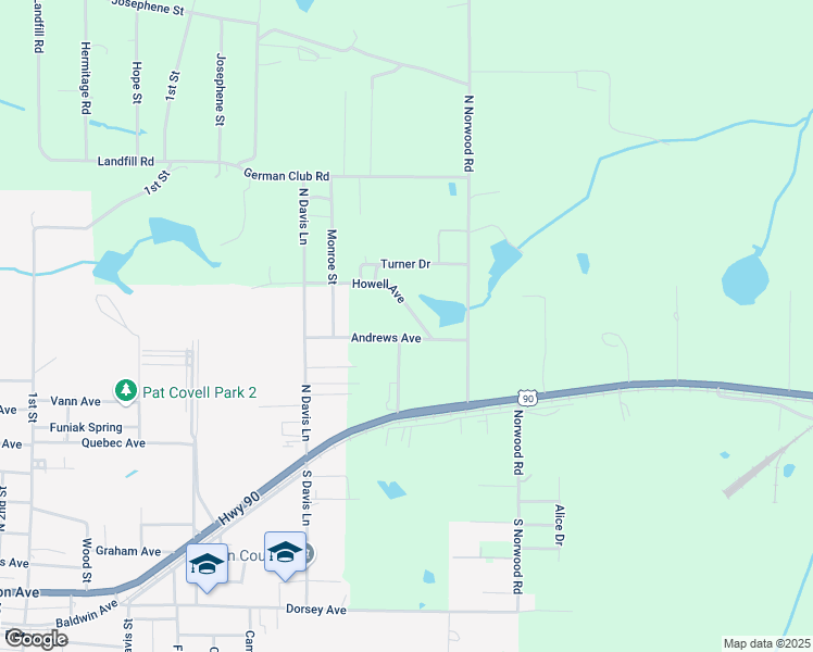 map of restaurants, bars, coffee shops, grocery stores, and more near 107 Howell Avenue in DeFuniak Springs