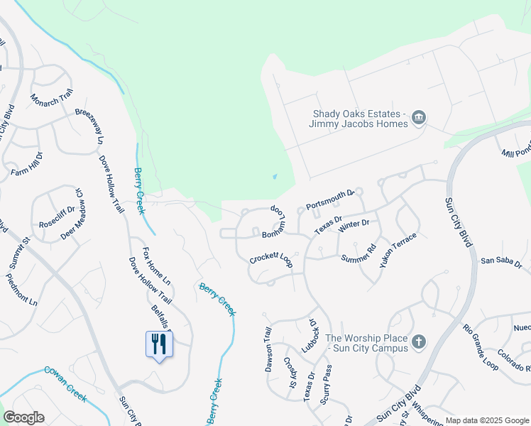 map of restaurants, bars, coffee shops, grocery stores, and more near 236 Bonham Loop in Georgetown