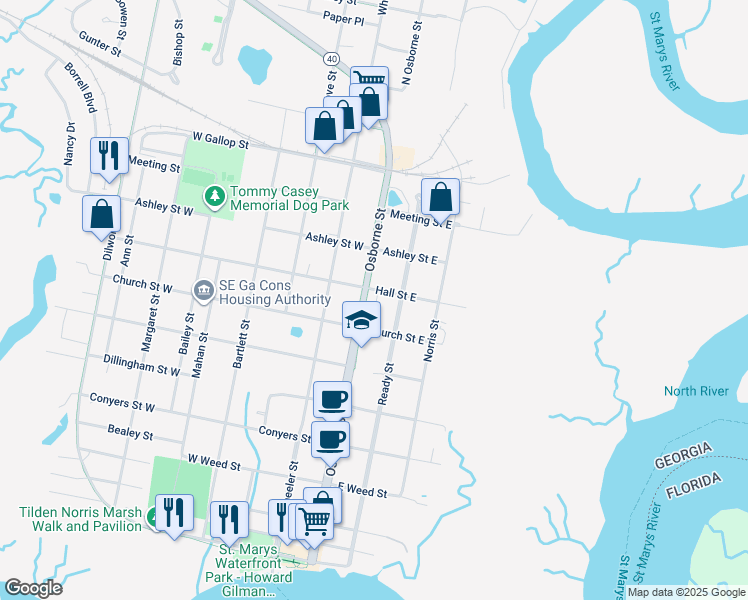 map of restaurants, bars, coffee shops, grocery stores, and more near 800 Osborne Street in St. Marys