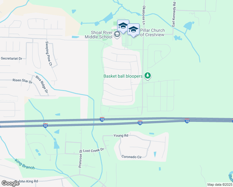 map of restaurants, bars, coffee shops, grocery stores, and more near 822 Moorhen Way in Crestview
