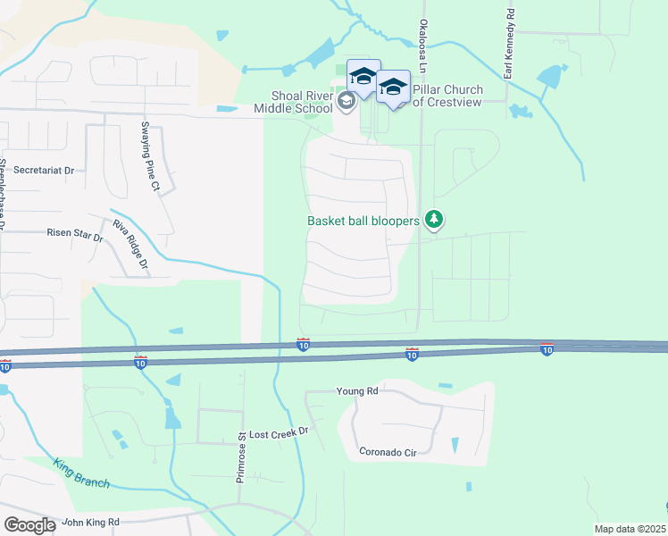 map of restaurants, bars, coffee shops, grocery stores, and more near 822 Moorhen Way in Crestview