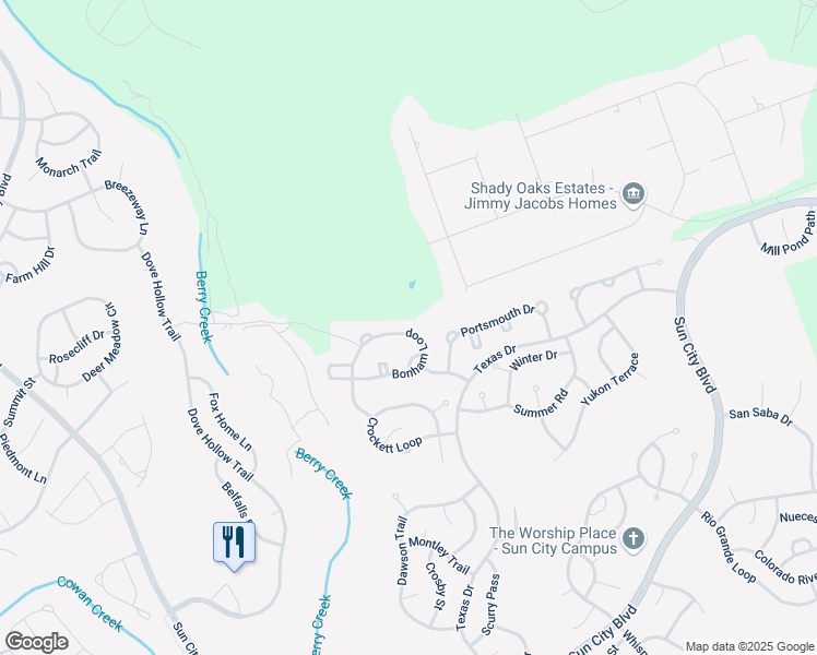 map of restaurants, bars, coffee shops, grocery stores, and more near 245 Bonham Loop in Georgetown