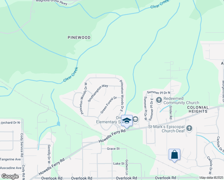 map of restaurants, bars, coffee shops, grocery stores, and more near 1825 Wimpleton Court in Mobile