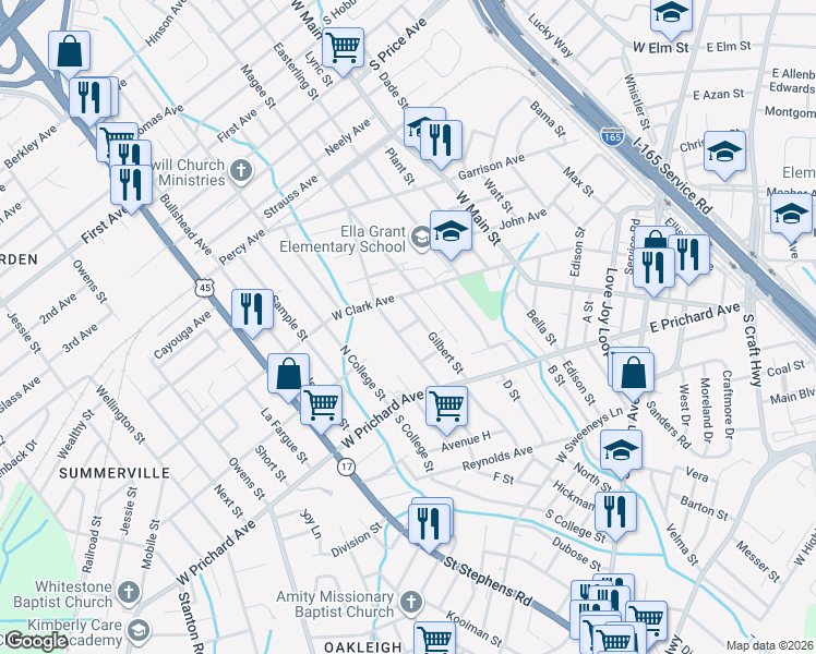 map of restaurants, bars, coffee shops, grocery stores, and more near 900 Alice Avenue in Prichard