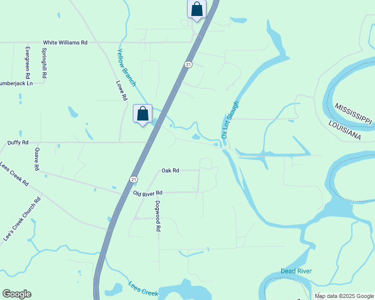 map of restaurants, bars, coffee shops, grocery stores, and more near 305 O A Green Road in Bogalusa