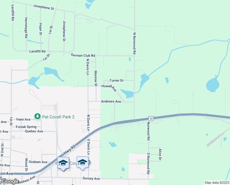map of restaurants, bars, coffee shops, grocery stores, and more near 107 Howell Avenue in DeFuniak Springs