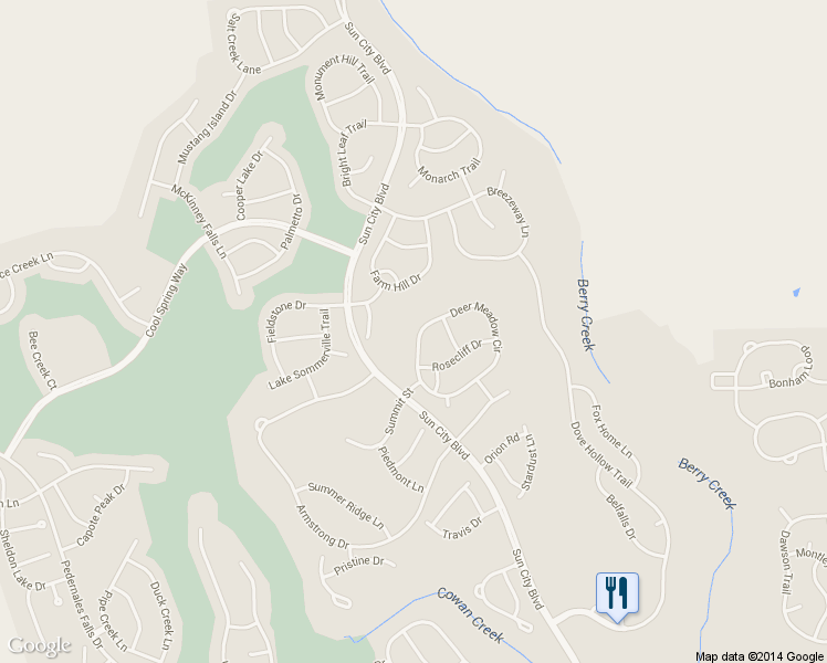 map of restaurants, bars, coffee shops, grocery stores, and more near 614 Deer Meadow Circle in Georgetown
