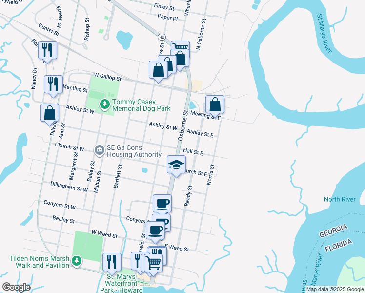map of restaurants, bars, coffee shops, grocery stores, and more near 800 Osborne Street in St. Marys