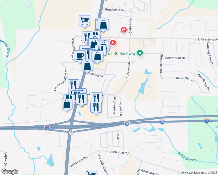 map of restaurants, bars, coffee shops, grocery stores, and more near 157 Creve Core Drive in Crestview
