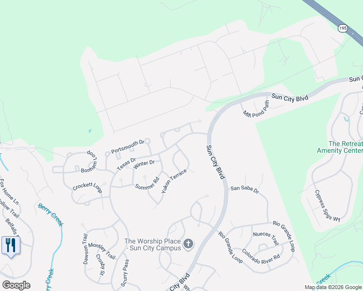 map of restaurants, bars, coffee shops, grocery stores, and more near 100 Yellowstone Road in Georgetown