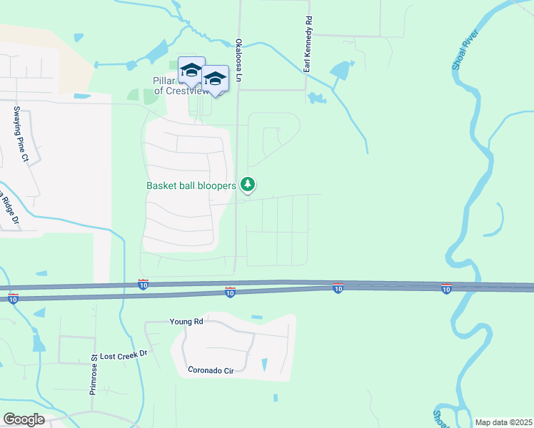 map of restaurants, bars, coffee shops, grocery stores, and more near 4730 Okaloosa Lane in Crestview