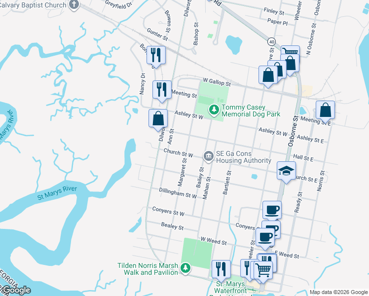map of restaurants, bars, coffee shops, grocery stores, and more near 703 Margaret Street in St. Marys