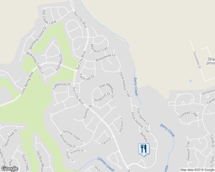 map of restaurants, bars, coffee shops, grocery stores, and more near 519 Deer Meadow Circle in Georgetown
