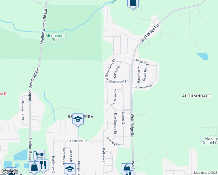 map of restaurants, bars, coffee shops, grocery stores, and more near 1925 West Beau Terra Drive in Mobile