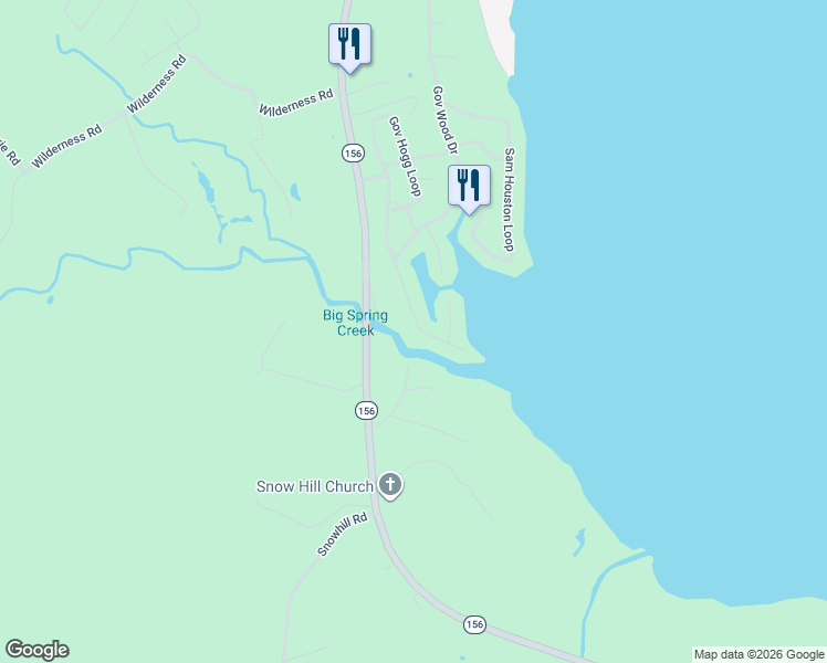 map of restaurants, bars, coffee shops, grocery stores, and more near 343 Governor Hogg Drive in Point Blank