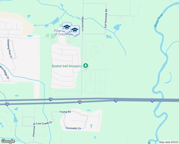 map of restaurants, bars, coffee shops, grocery stores, and more near 4709-4789 Okaloosa Lane in Crestview