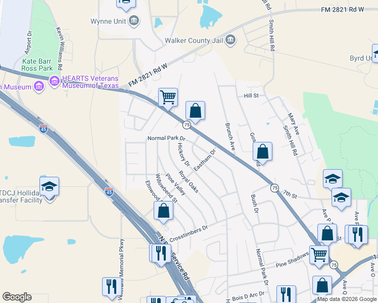map of restaurants, bars, coffee shops, grocery stores, and more near 105 Hickory Drive in Huntsville