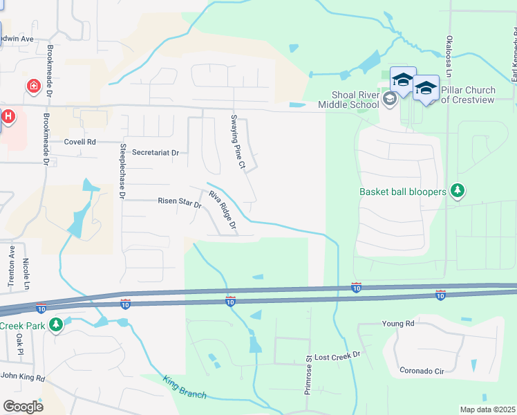 map of restaurants, bars, coffee shops, grocery stores, and more near 266 Swaying Pine Court in Crestview