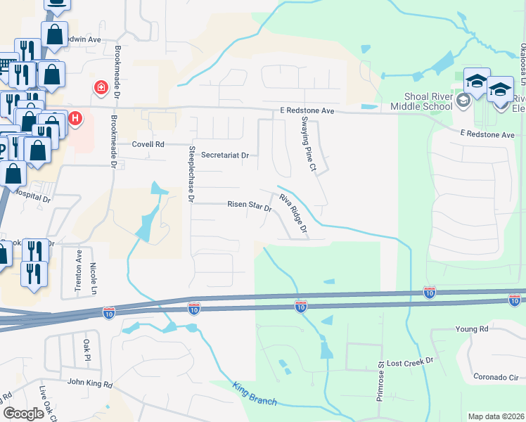 map of restaurants, bars, coffee shops, grocery stores, and more near 537 Risen Star Drive in Crestview