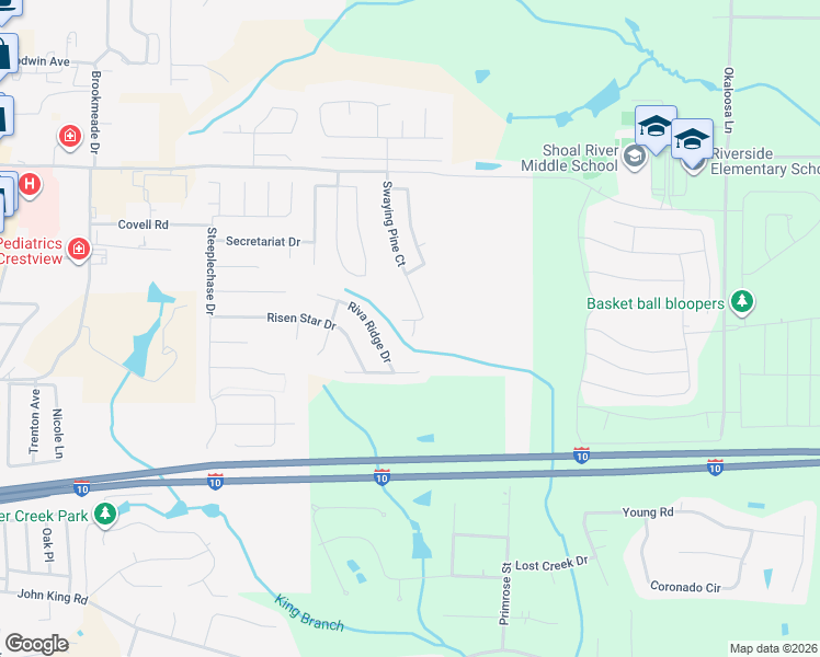 map of restaurants, bars, coffee shops, grocery stores, and more near 282 Swaying Pine Court in Crestview