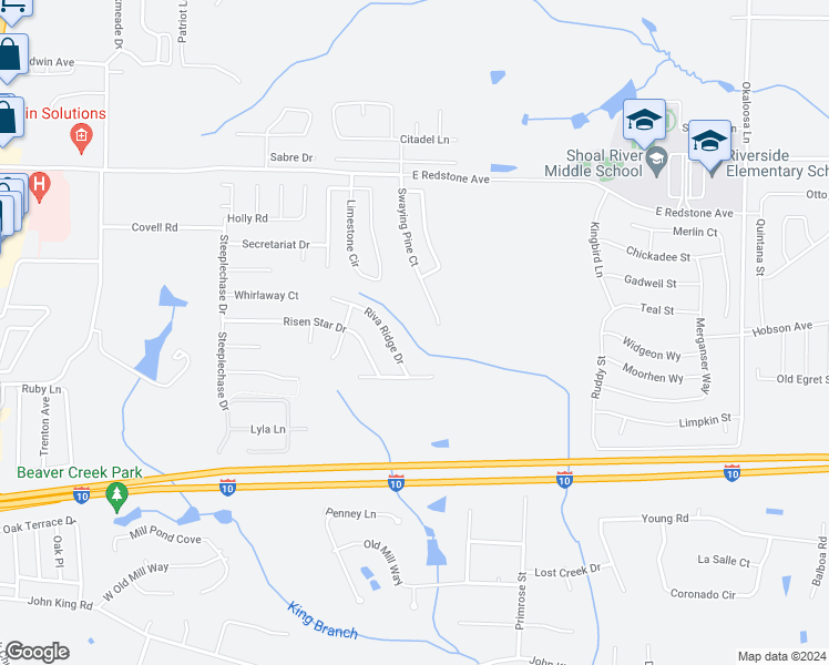 map of restaurants, bars, coffee shops, grocery stores, and more near 294 Swaying Pine Court in Crestview