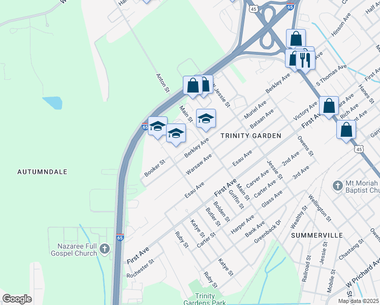 map of restaurants, bars, coffee shops, grocery stores, and more near 2800 Berkley Avenue in Mobile