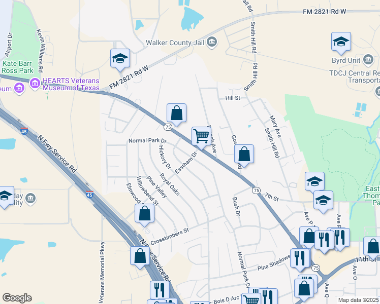 map of restaurants, bars, coffee shops, grocery stores, and more near 111B Normal Park Drive in Huntsville