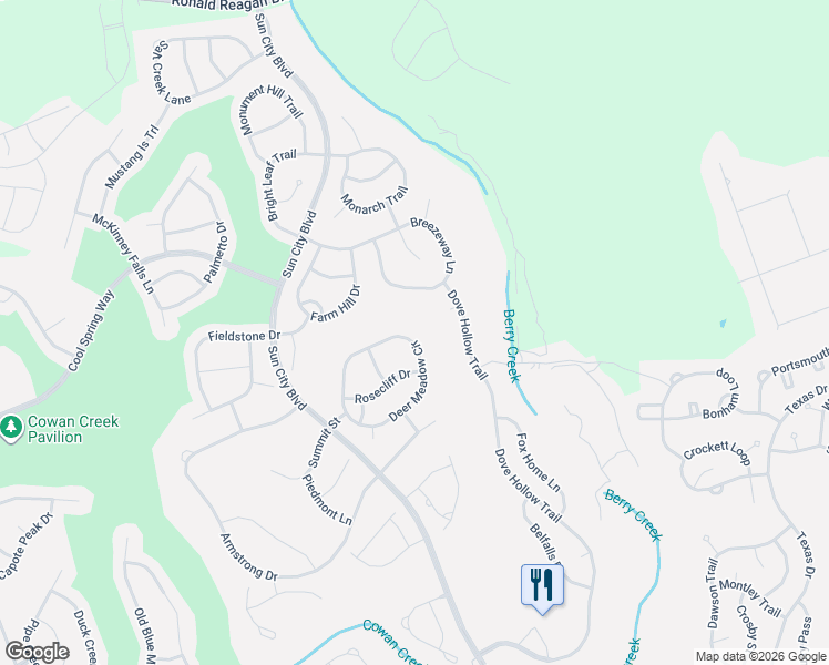 map of restaurants, bars, coffee shops, grocery stores, and more near 520 Deer Meadow Circle in Georgetown