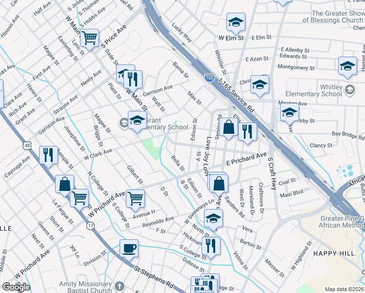 map of restaurants, bars, coffee shops, grocery stores, and more near 314 West Main Street in Prichard