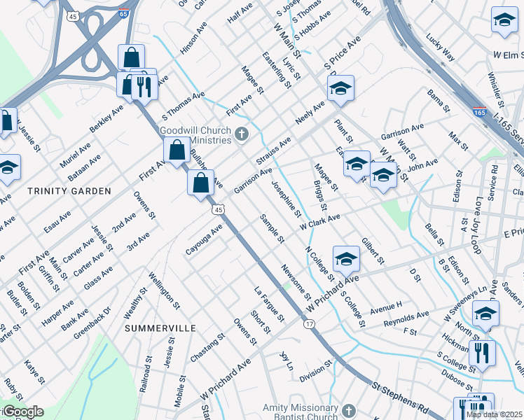 map of restaurants, bars, coffee shops, grocery stores, and more near 1008 Sample Street in Prichard