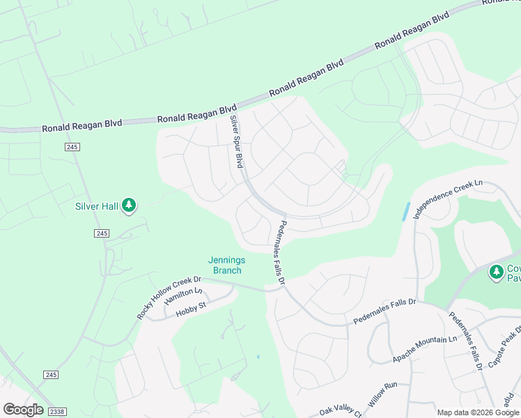 map of restaurants, bars, coffee shops, grocery stores, and more near Silver Spur Boulevard in Georgetown