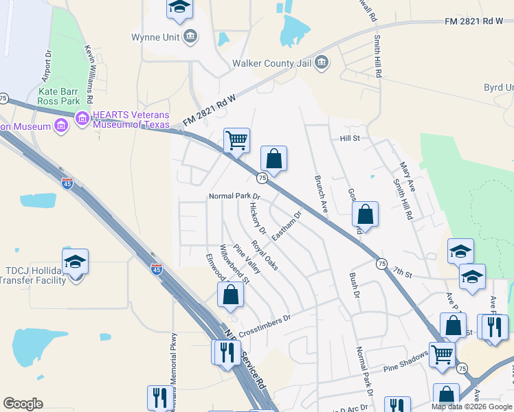 map of restaurants, bars, coffee shops, grocery stores, and more near 105 Hickory Drive in Huntsville