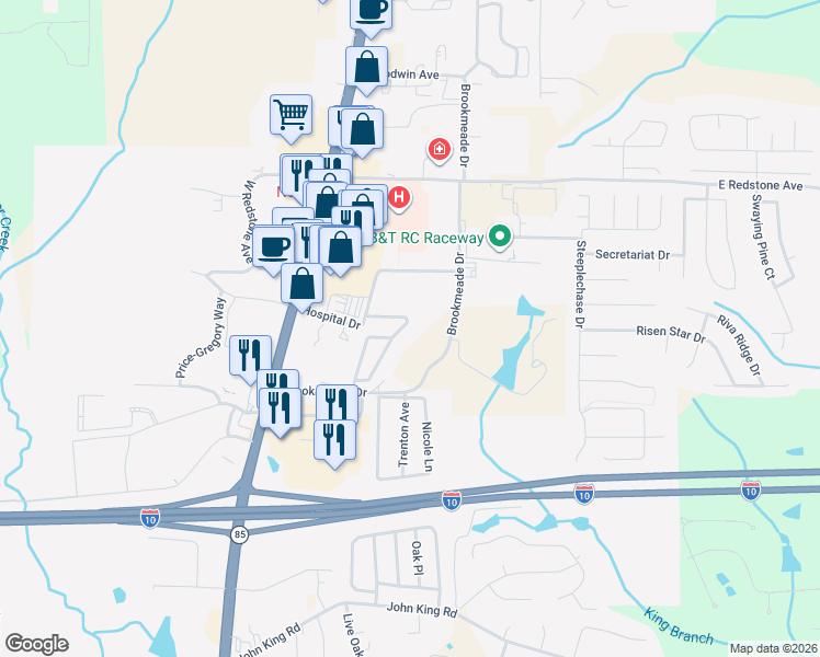 map of restaurants, bars, coffee shops, grocery stores, and more near 126 Creve Core Drive in Crestview