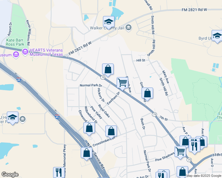 map of restaurants, bars, coffee shops, grocery stores, and more near 99 Normal Park Drive in Huntsville