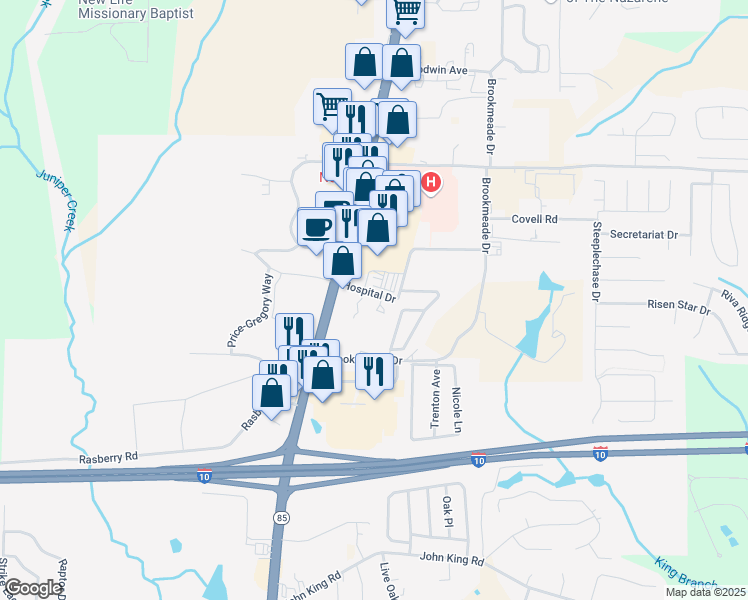 map of restaurants, bars, coffee shops, grocery stores, and more near 336 Hospital Drive in Crestview