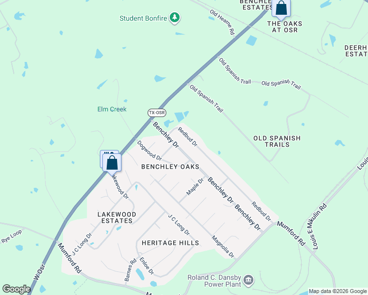 map of restaurants, bars, coffee shops, grocery stores, and more near 6236 Benchley Drive in Bryan