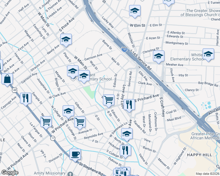 map of restaurants, bars, coffee shops, grocery stores, and more near 314 West Main Street in Prichard