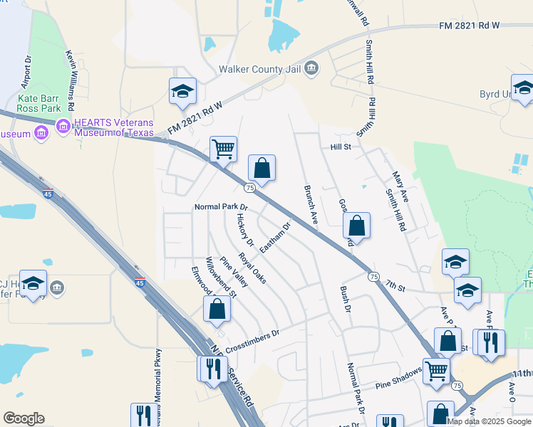 map of restaurants, bars, coffee shops, grocery stores, and more near 99 Normal Park Drive in Huntsville