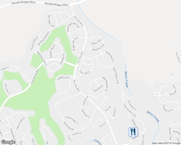 map of restaurants, bars, coffee shops, grocery stores, and more near 512 Farm Hill Drive in Georgetown