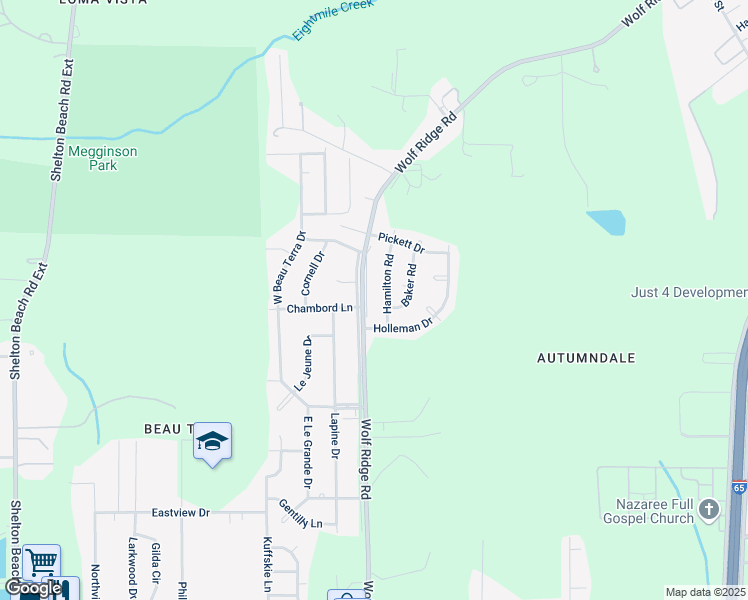 map of restaurants, bars, coffee shops, grocery stores, and more near 2009 Hamilton Road in Mobile