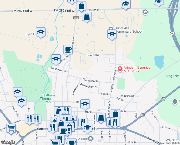 map of restaurants, bars, coffee shops, grocery stores, and more near 904 Thomason Street in Huntsville