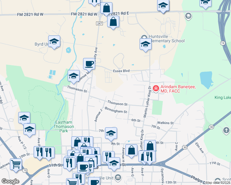map of restaurants, bars, coffee shops, grocery stores, and more near 904 Thomason Street in Huntsville