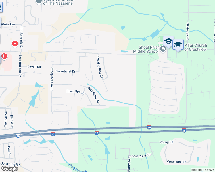 map of restaurants, bars, coffee shops, grocery stores, and more near 248 Swaying Pine Court in Crestview