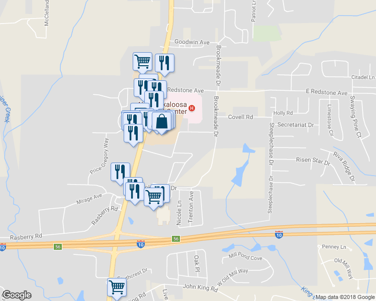 map of restaurants, bars, coffee shops, grocery stores, and more near 112 Creve Core Drive in Crestview