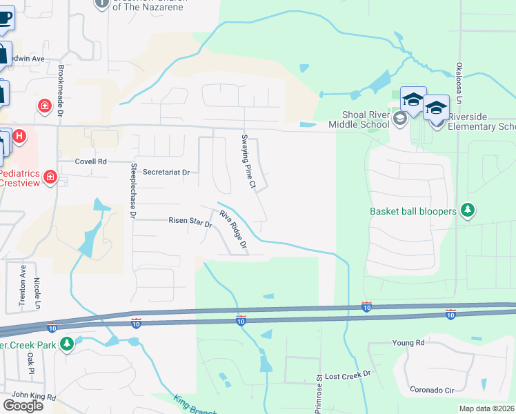 map of restaurants, bars, coffee shops, grocery stores, and more near 225 Swaying Pine Court in Crestview