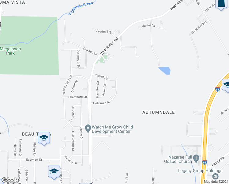 map of restaurants, bars, coffee shops, grocery stores, and more near 2009 Holleman Drive in Mobile