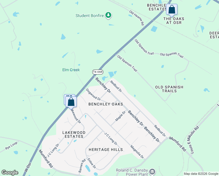 map of restaurants, bars, coffee shops, grocery stores, and more near 6236 Benchley Drive in Bryan