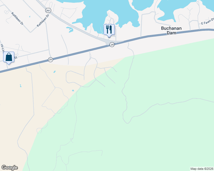 map of restaurants, bars, coffee shops, grocery stores, and more near 299 Sierra Bluff in Buchanan Dam