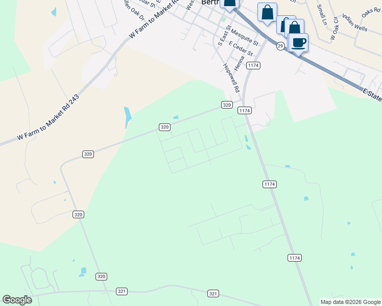map of restaurants, bars, coffee shops, grocery stores, and more near in Bertram